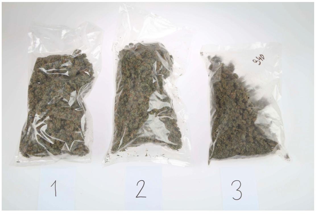 Totalt beslagtog polisen över 1,5 kilo cannabis fördelat på fem påsar.