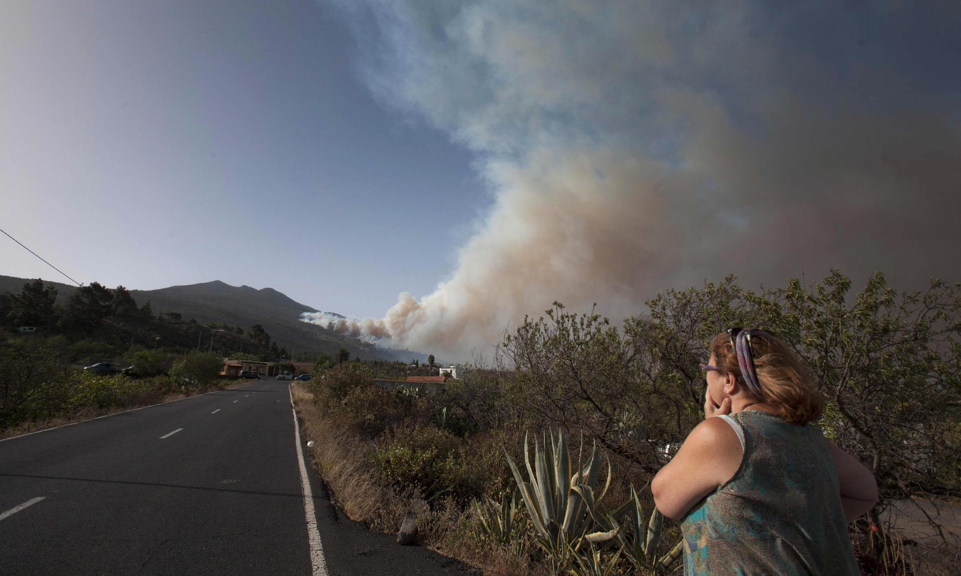 Rök stiger i utkanten av staden El Peso på ön La Palma.