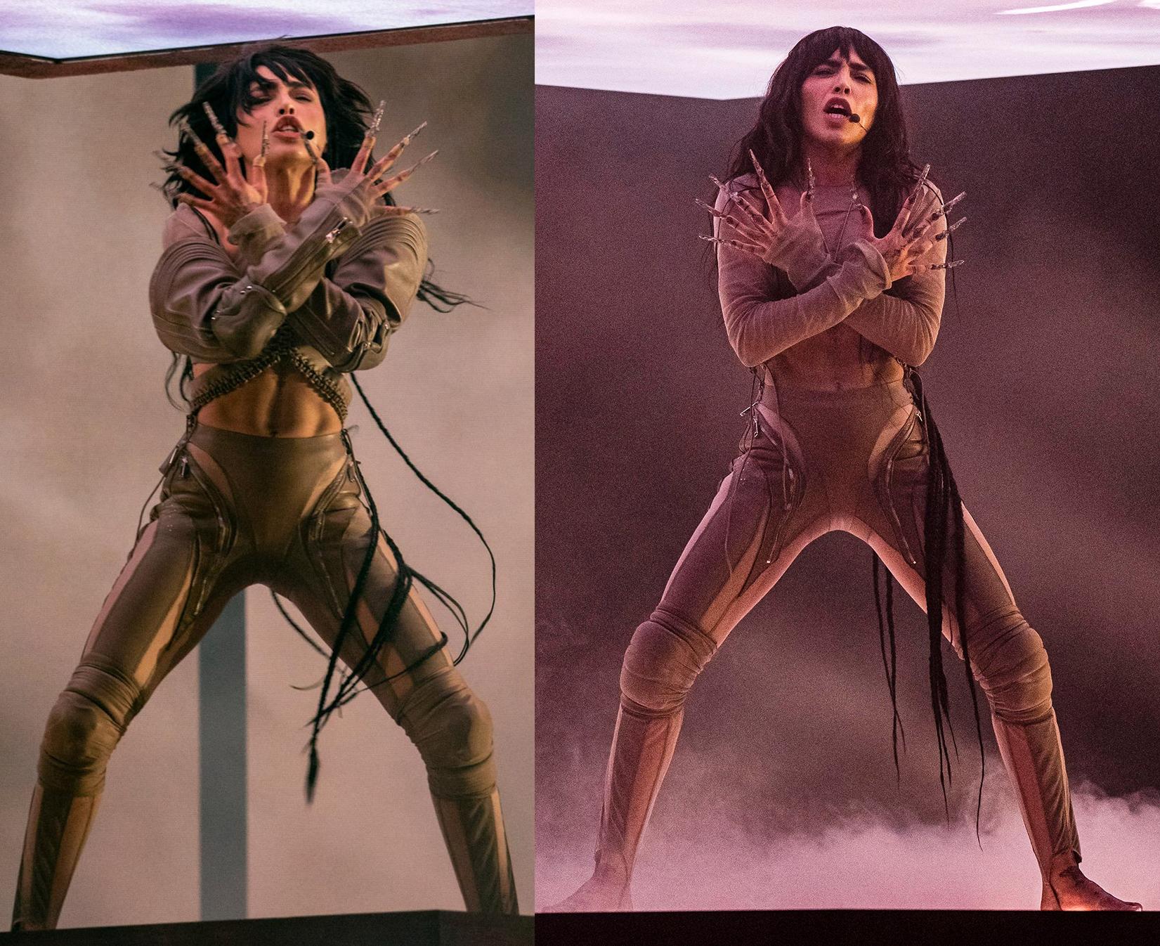 Loreens nya uppdaterade scenkläder till vänster och i Melodifestivalen till höger
