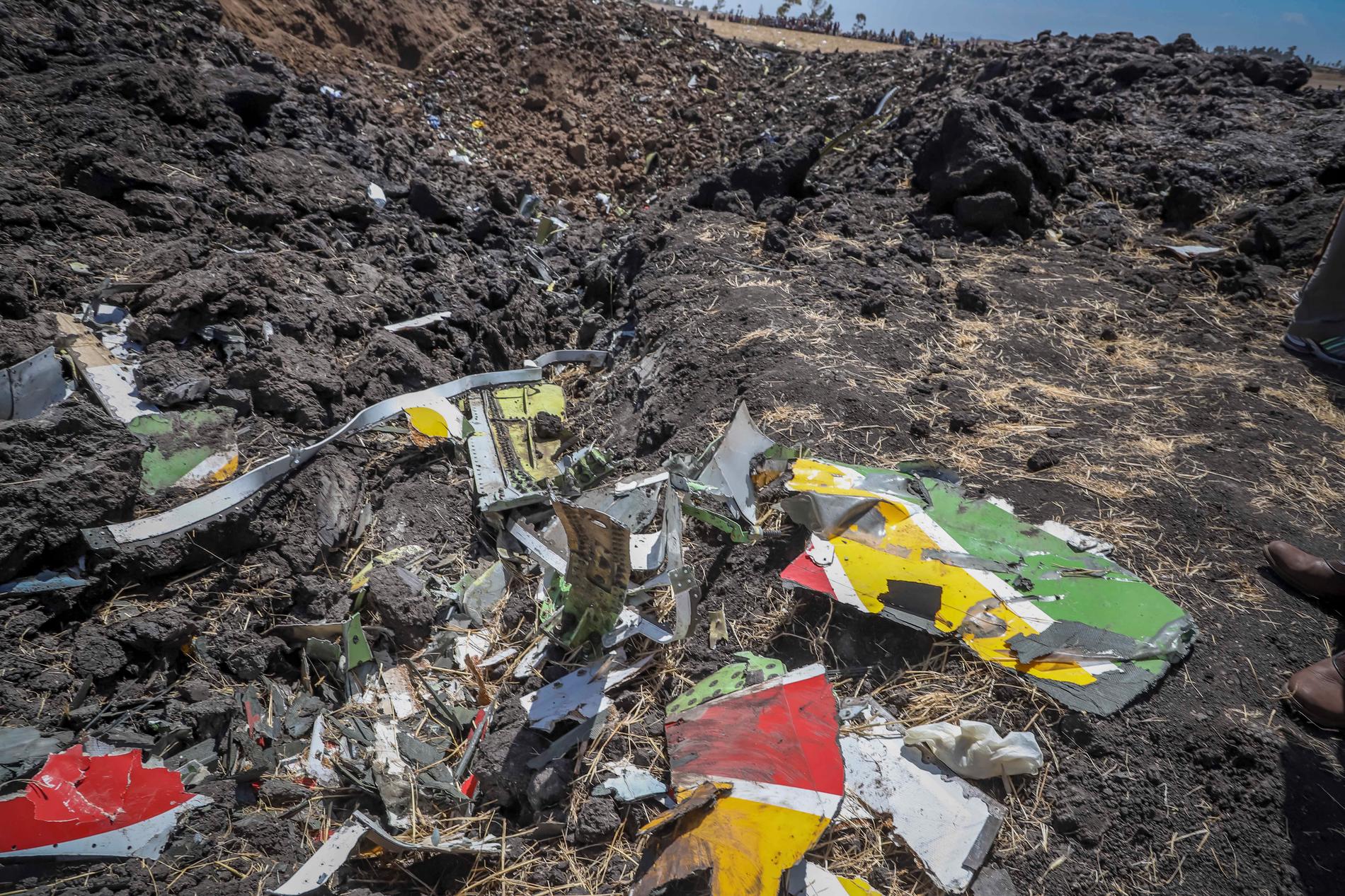 Flygplanet från Ethiopian Airlines totalförstördes i kraschen.