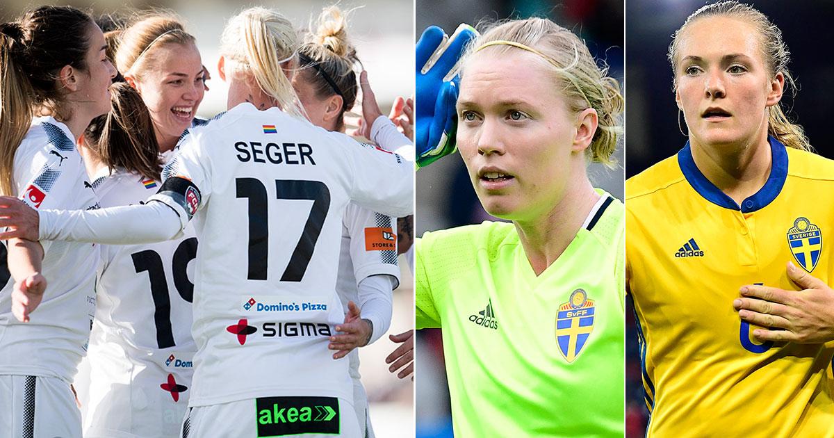 Caroline Segers Rosengård ställs mot Hedvig Lindahls (mitten) och Magdalena Erikssons Chelsea.
