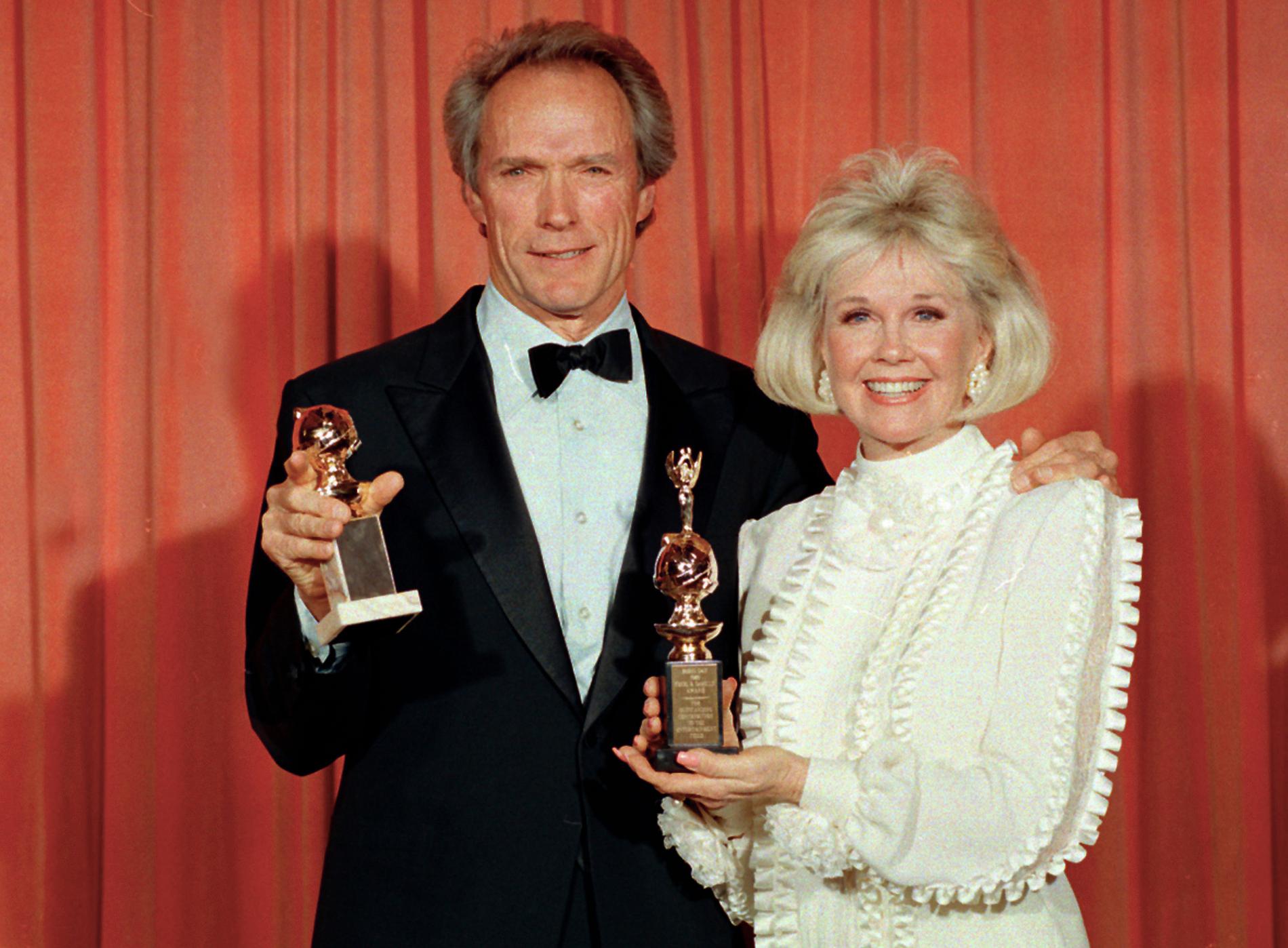 Doris Day och Clint Eastwood på Golden Globe-galan 1989, där de bägge vann pris.