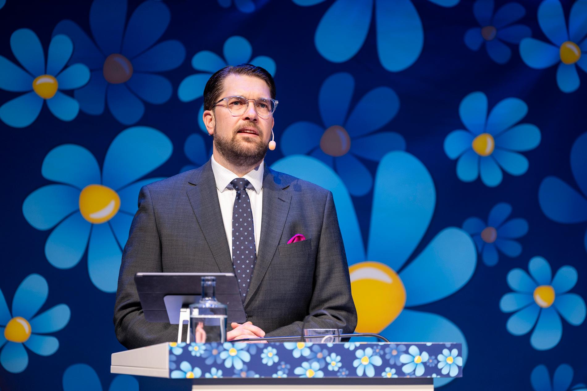 SD-ledaren Jimmie Åkesson talar på partiets landsdagar i Västerås.