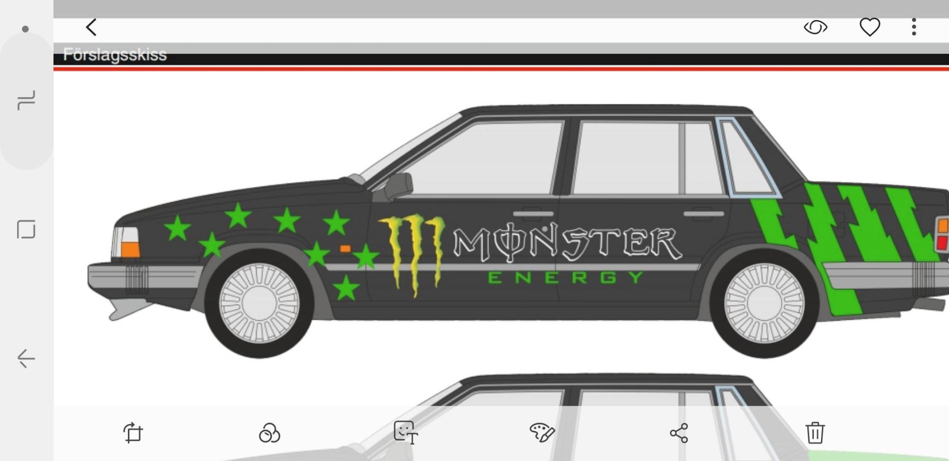 Så här vill Kevin att bilen ska se ut – med tydligt Monster-tema.