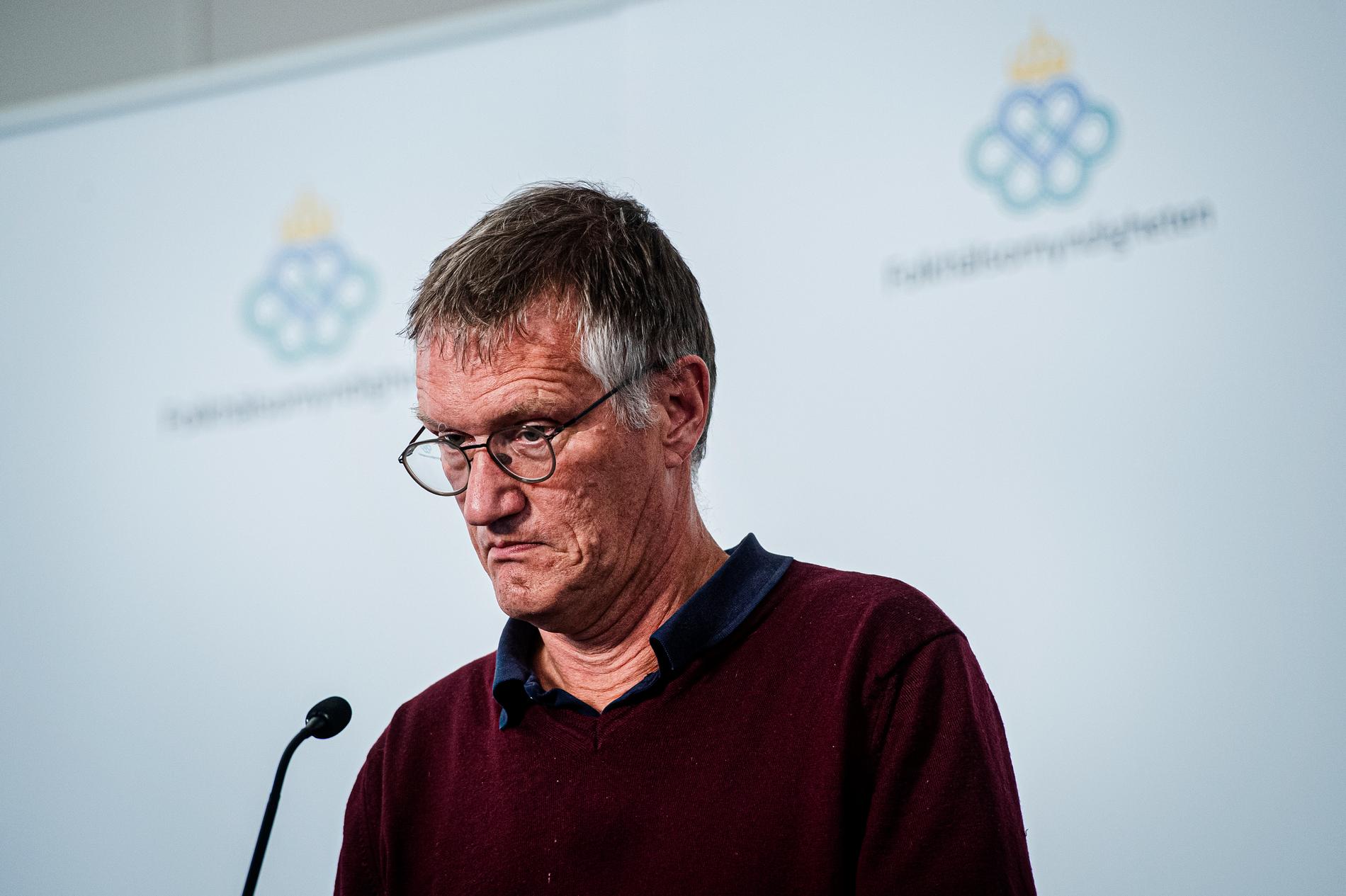 Statsepidemiolog Anders Tegnell under Folkhälsomyndighetens dagliga presskonferens.