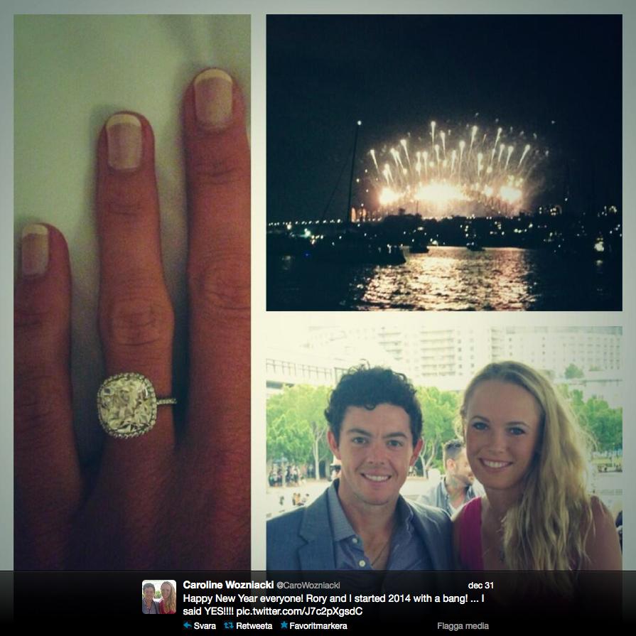 Danska tennisstjärnan Caroline Wozniacki förlovade sig med golfstjärnan Rory McIlroy på nyårsafton.