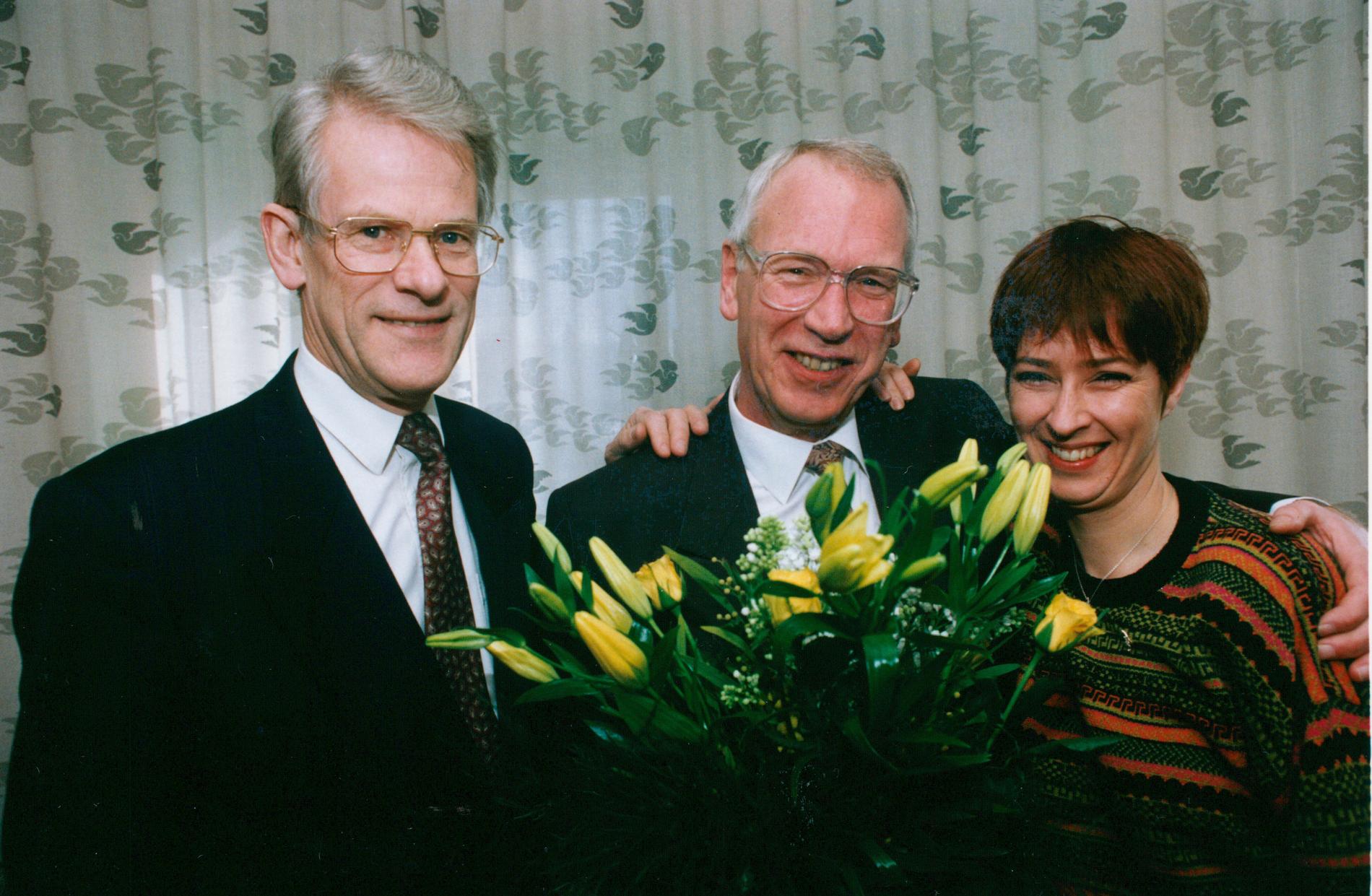 Stig Malm, i mitten, tillsammans med Ingvar Carlsson och Mona Sahlin.