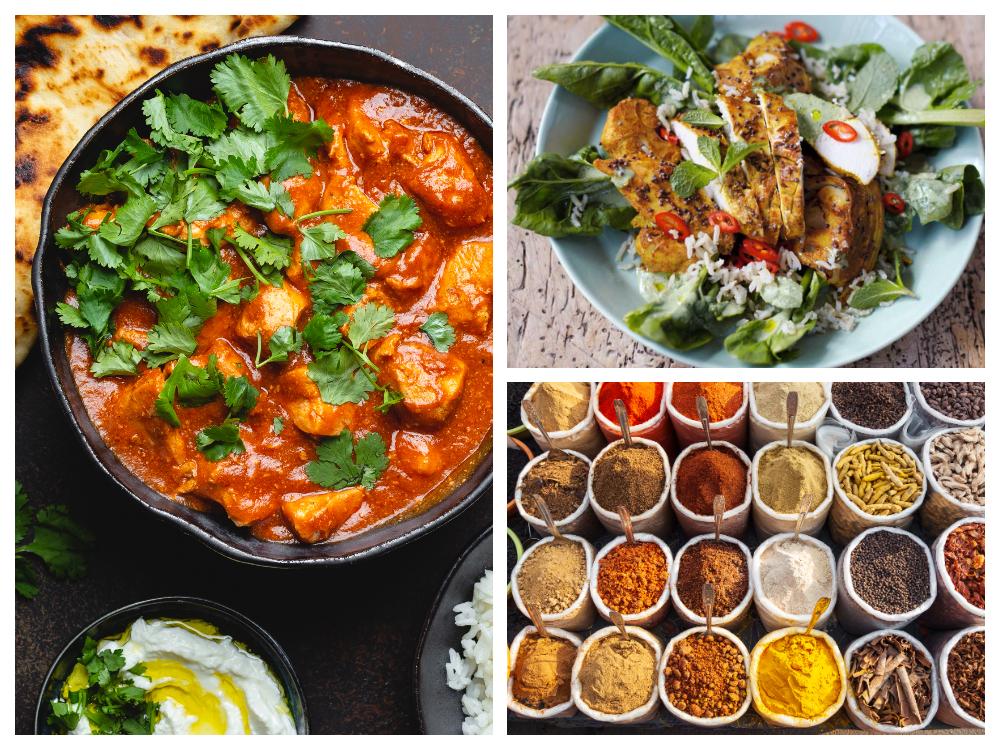 Ingefära, chili, vitlök gurkmeja, nejlika och kardemumma är bland de vanligaste kryddorna inom indisk matlagning.