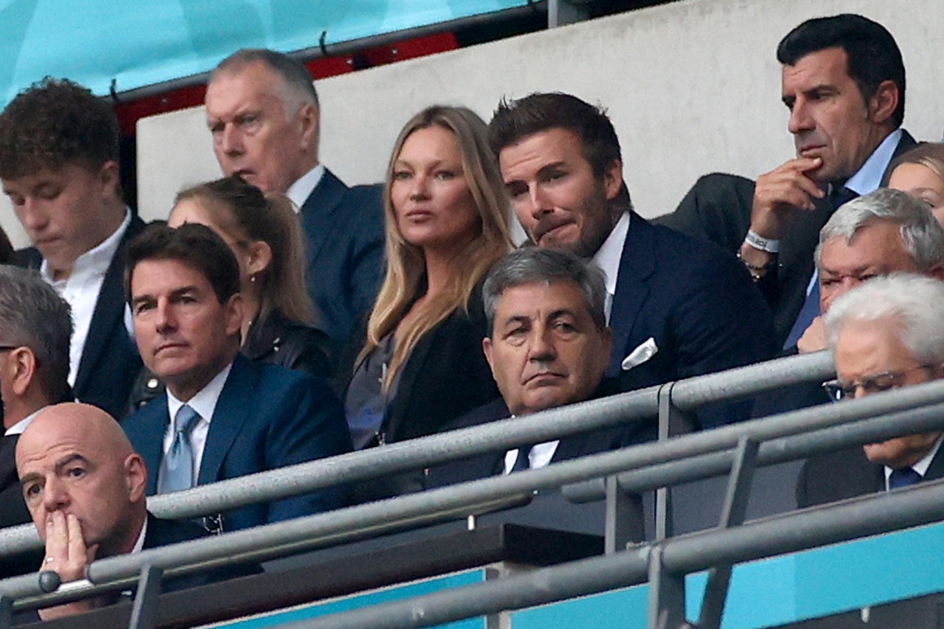 Tom Cruise skymtades i publiken på söndagens finalmatch, tillsammans med bland andra David Beckham och Kate Moss.