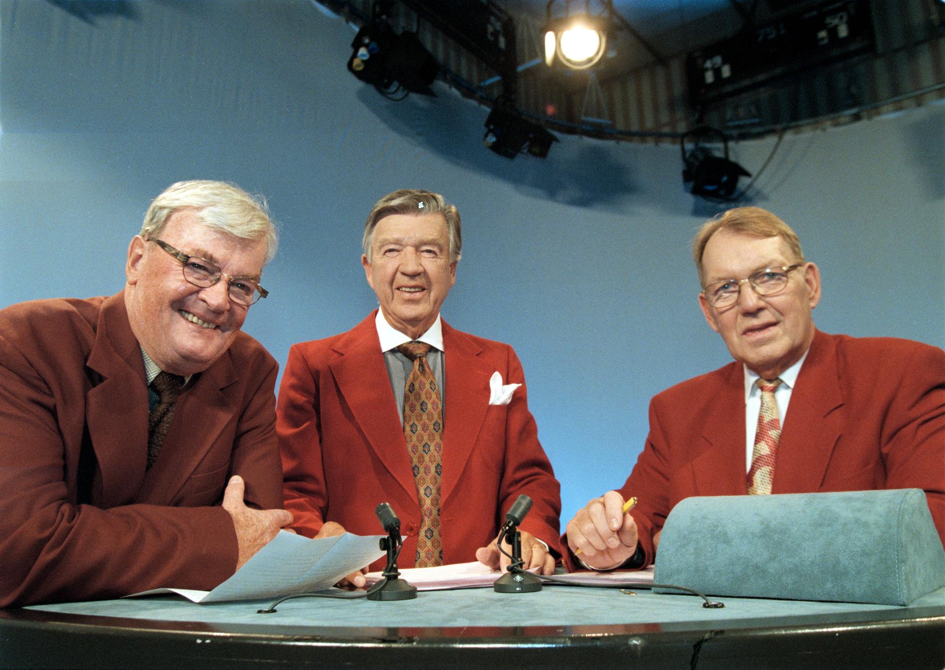 Tre klassiska programledare. Från vänster Sven "Plex" Petersson, Anders Gernandt och Bengt Bedrup.