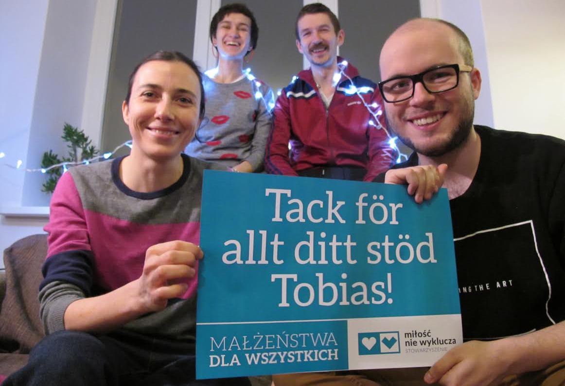 Den polska HBTQ-föreningen för samkönade äktenskap hyllar Tobias Karlsson.