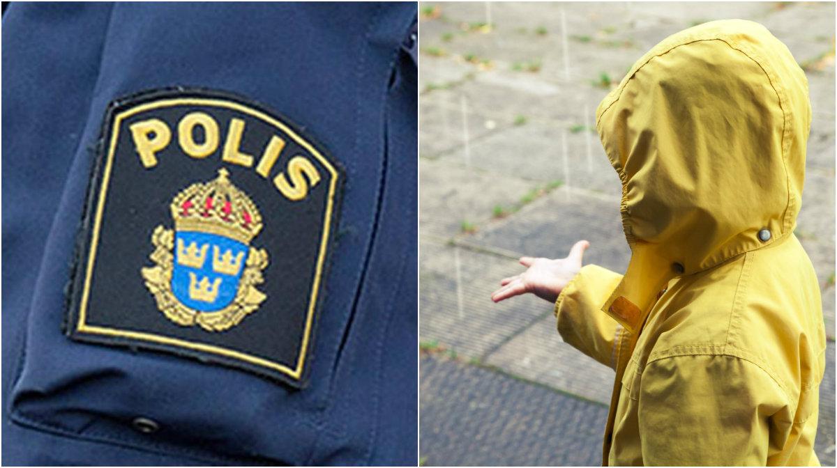 Polisen efterlyser barn i gul regnjacka.