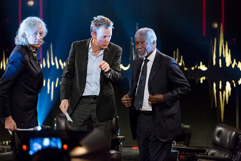 Bob Geldof, Fredrik Skavlan och Kofi Annan. Foto: Magnus Sandberg.