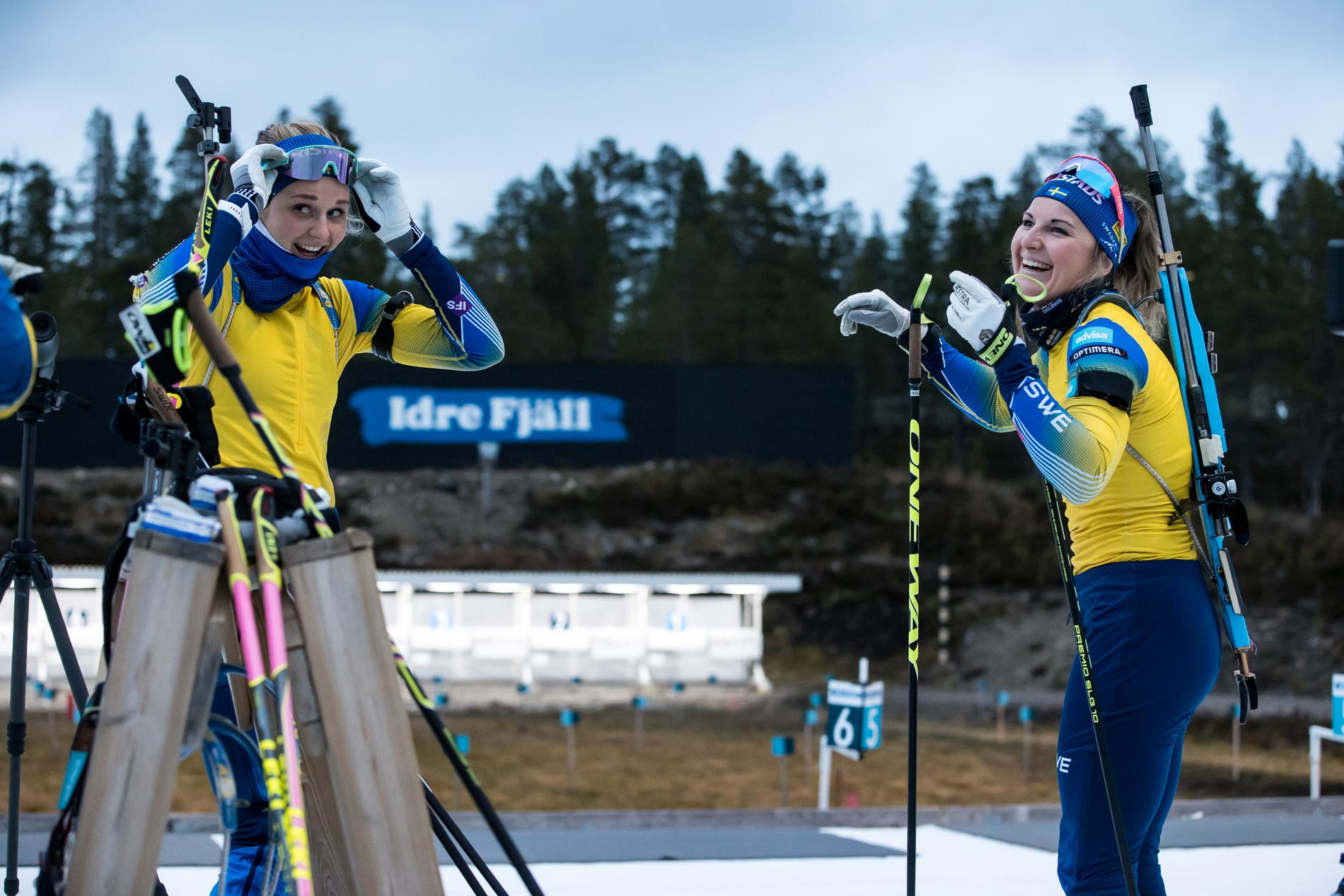 Stina Nilsson och Johanna Skottheim på träningsläger i Idre.