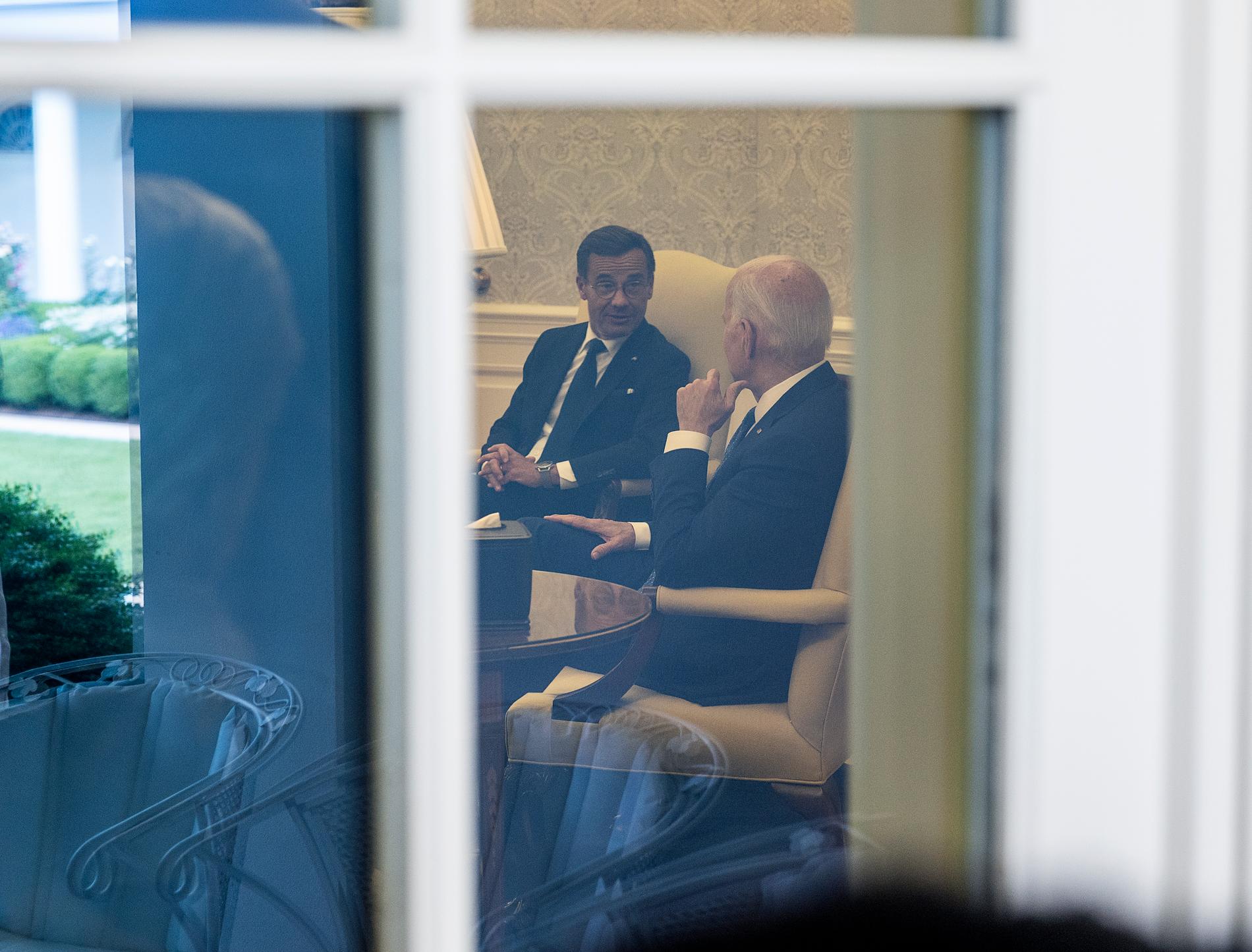 Ulf Kristersson och Joe Biden i Vita huset under gårdagen. 