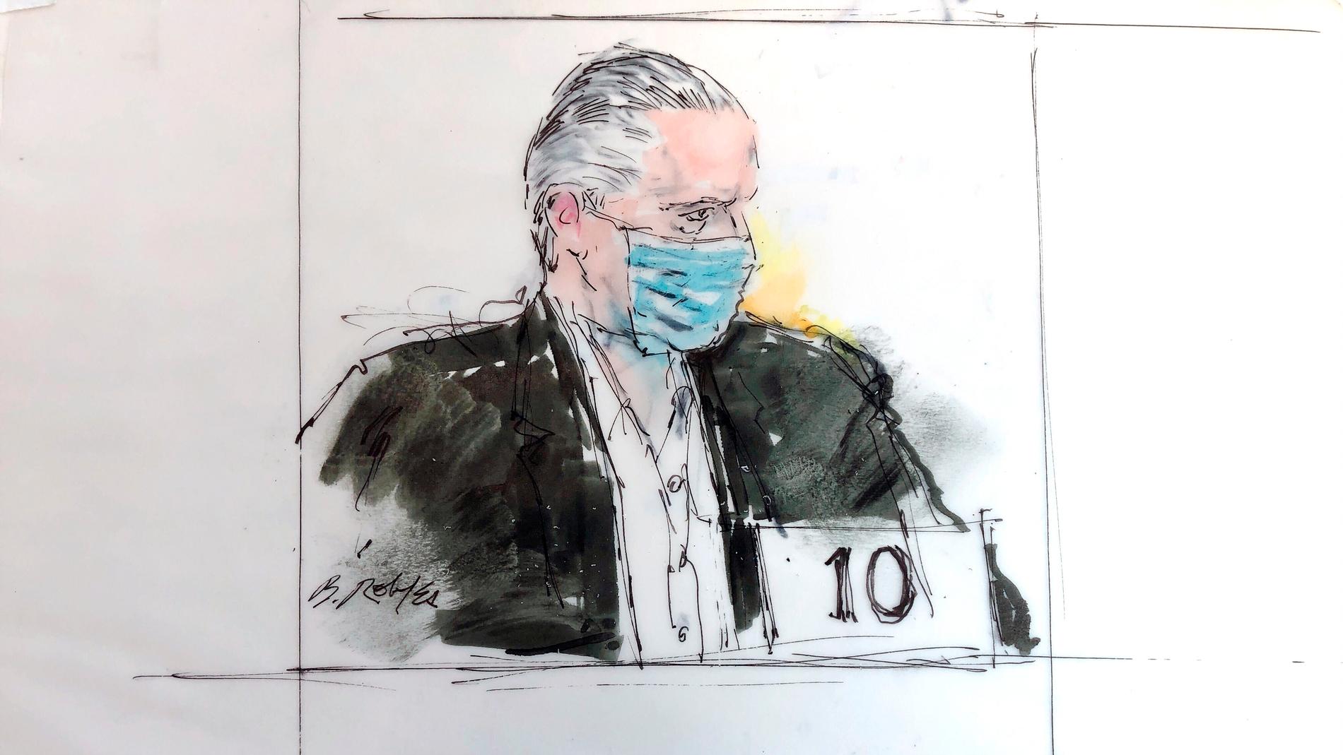 Teckning av Mexikos förre försvarsminister Salvador Cienfuegos i rätten i Los Angeles förra veckan.