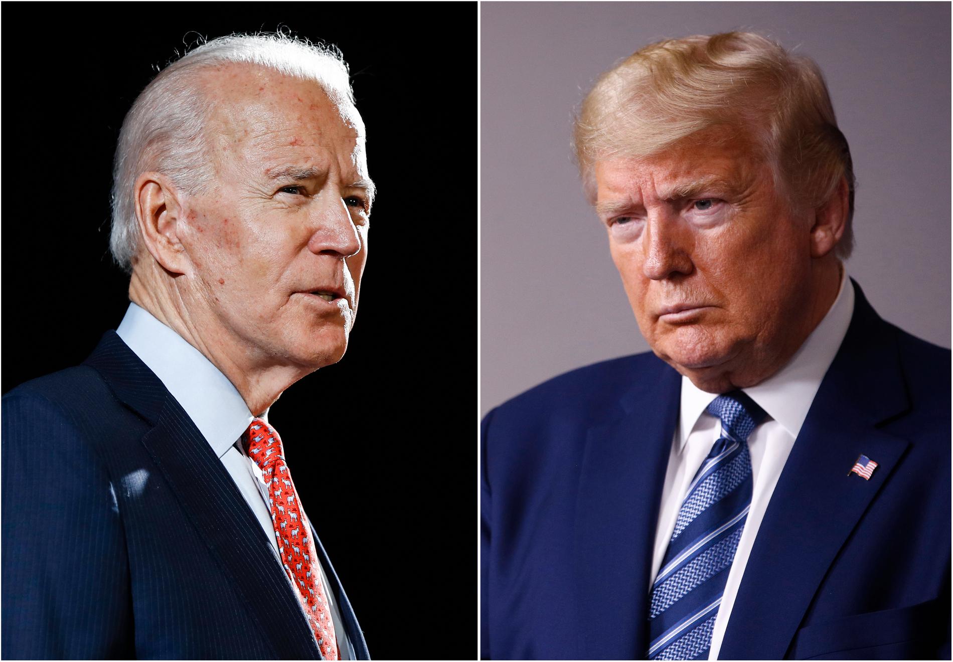 USA:s president Donald Trump, till höger, och Demokratiska partiets utmanare Joe Biden.