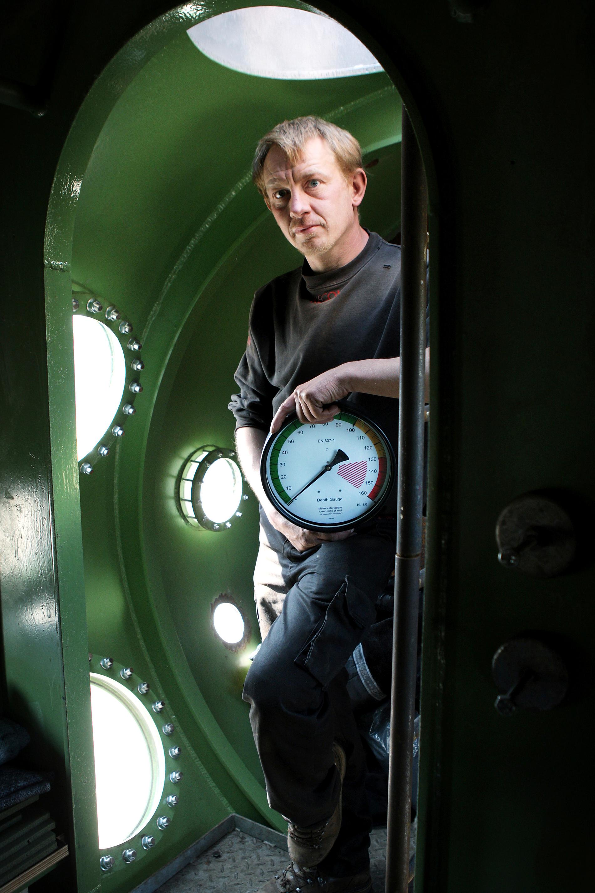 Peter Madsen ombord på sin ubåt. Arkiv 2008.