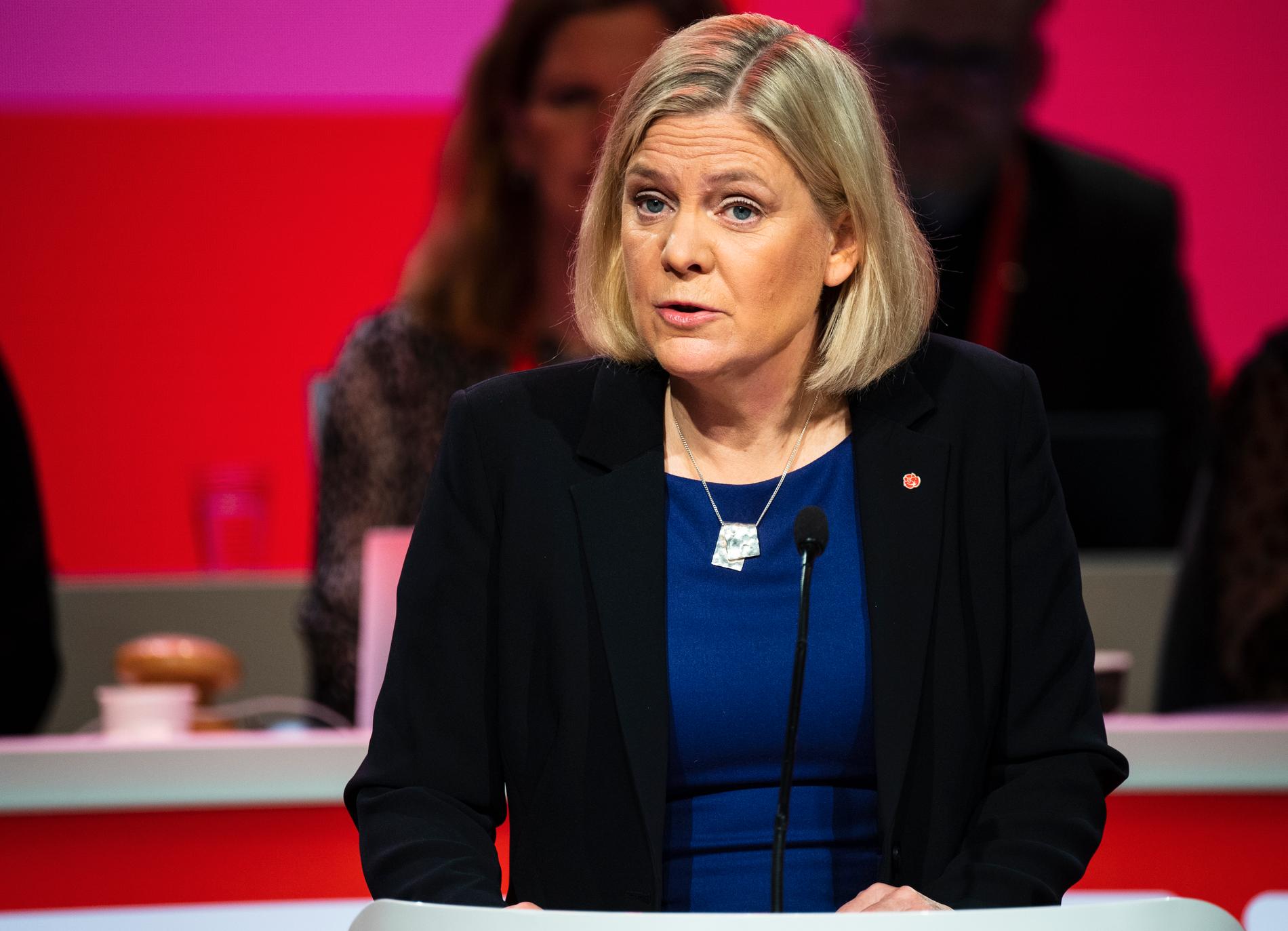 Socialdemokraternas kongress Magdalena Andersson under sitt första tal som partiledare.