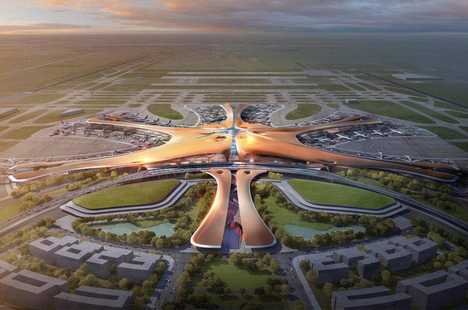 Den nya flygplatsen i Peking är formad som en sjöstjärna. 