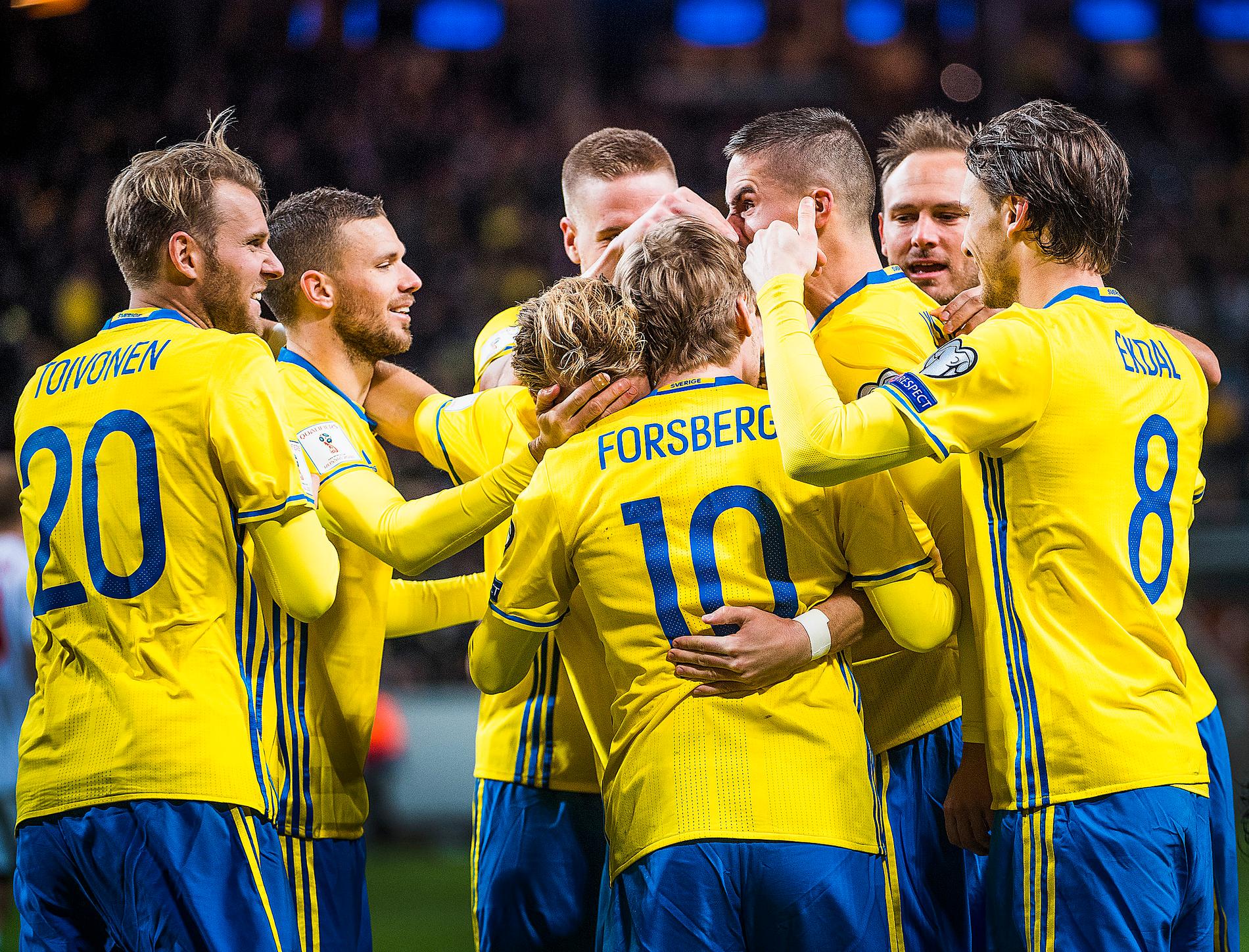 MERA MÅL. Emil Forsberg gjorde två mål när Sverige slog Vitryssland i första mötet. Blir det något  liknande i returen ser det mycket bra ut för Sveriges chanser att knipa andraplatsen i VM-kvalgruppen.