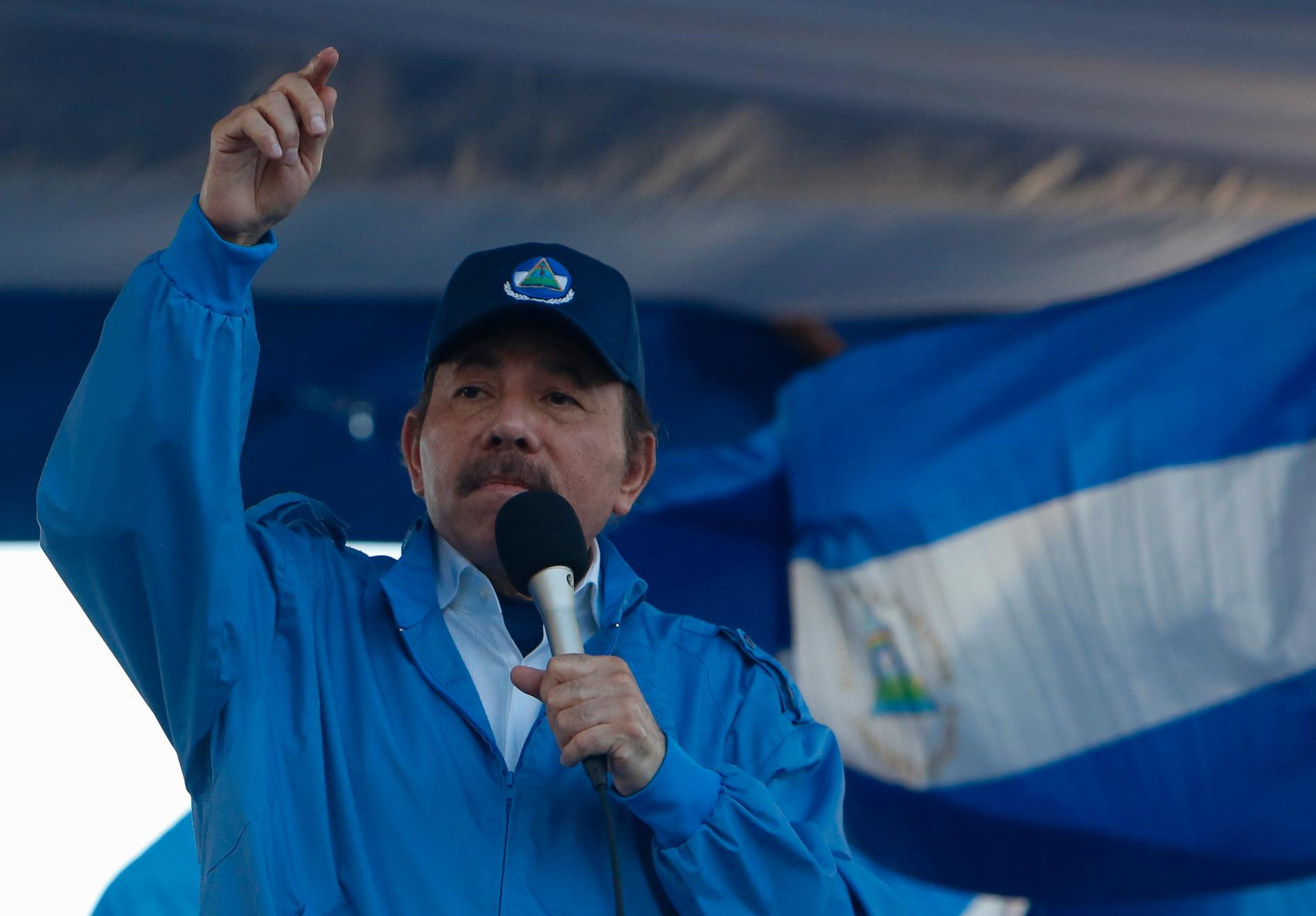 Nicaraguas president Daniel Ortega håller ett tal till sina anhängare i september förra året.