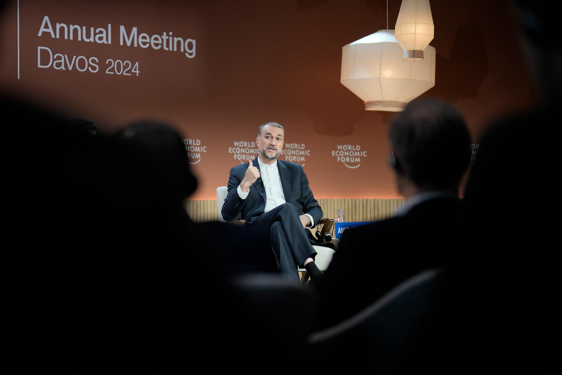 Irans utrikesminister Hossein Amir-Abdollahian, fotograferad vid Världsekonomiskt forum (WEF) i schweiziska Davos.