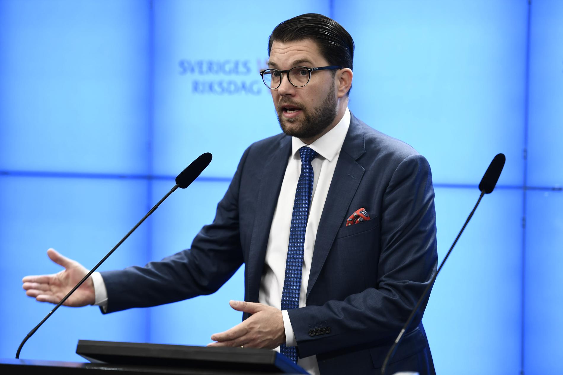 Sverigedemokraternas partiledare Jimme Åkesson i riksdagshuset.