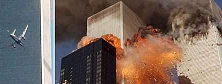 20010911 Två passagerarplan flögs in i World Trade Center i New York.