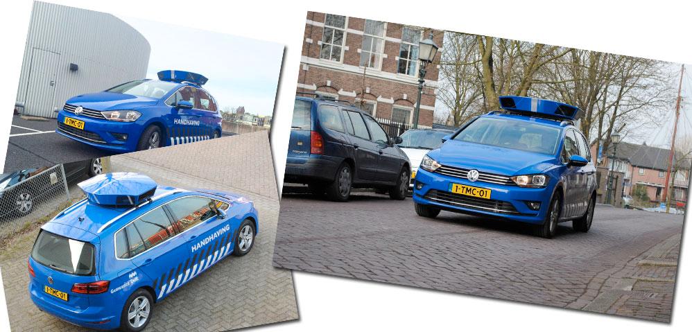 Den specialutrustade VW Golf Sportsvan som rullar i Holland.