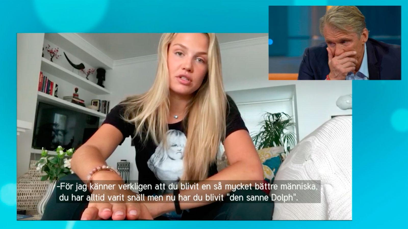 Videohälsningen från dottern får Dolph Lundgren att bryta ihop.