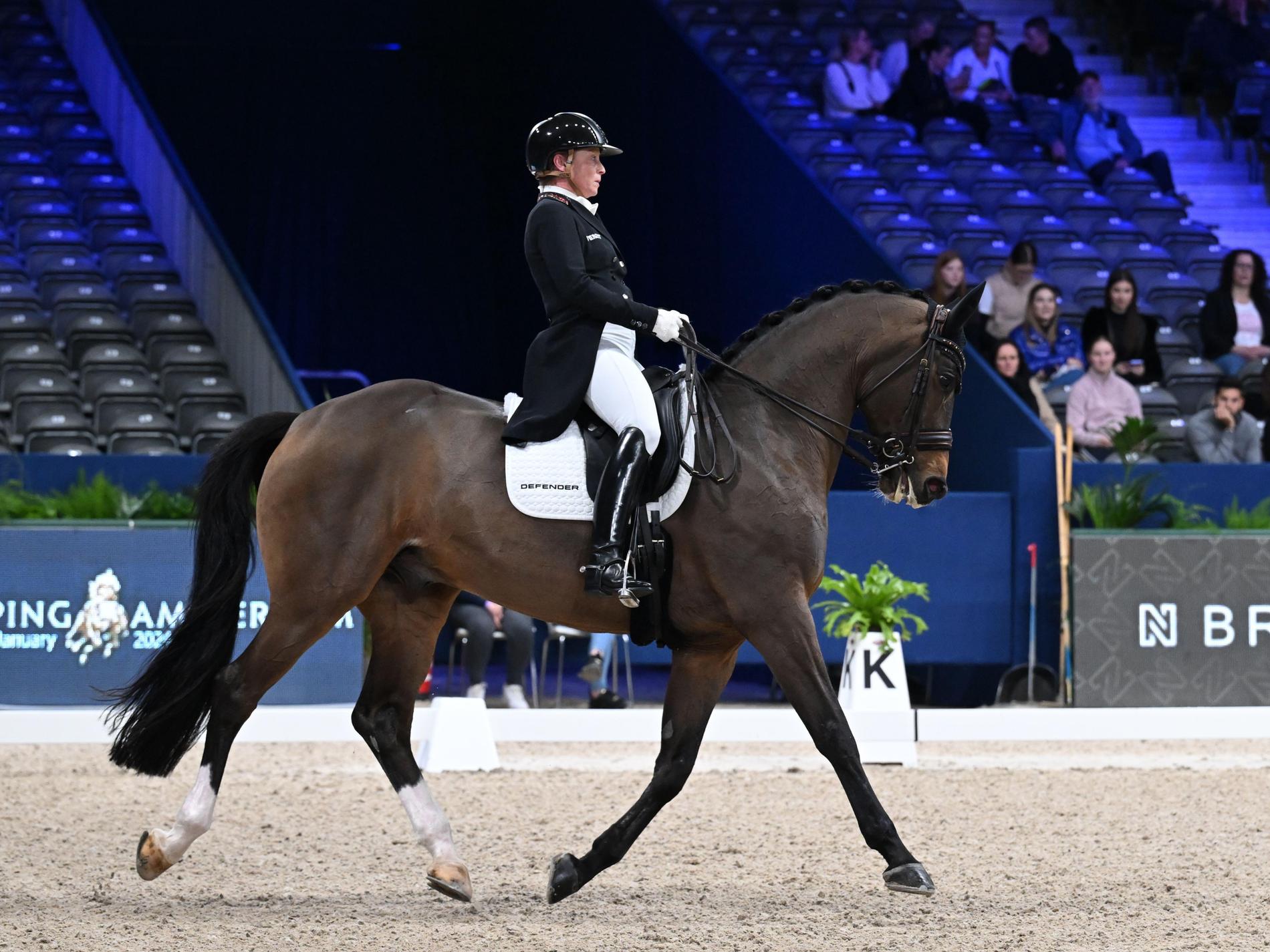Isabell Werth with the horse DSP Quantaz during her program in Amsterdam.