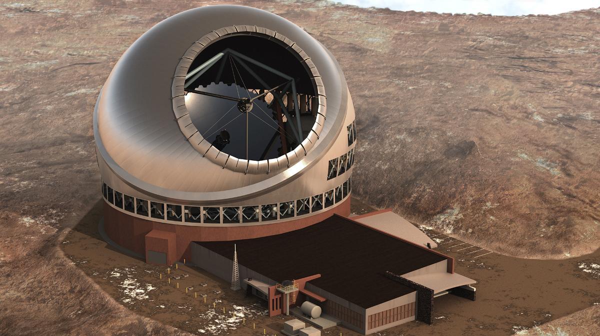 TMT (Thirty meter telescope). Det här bautateleskopet skulle stå klart 2022 men en konflikt kring bygglovet på vulkanberget Mauna Kea på Hawaii har försenat byggstarten.