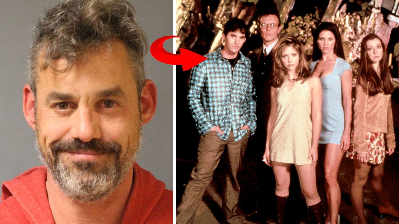Nicholas Brendons ”mugshot” vid ett tidigare gripande 2015 och som  Xander Harris i ”Buffy och vampyrerna” (längst till vänster).