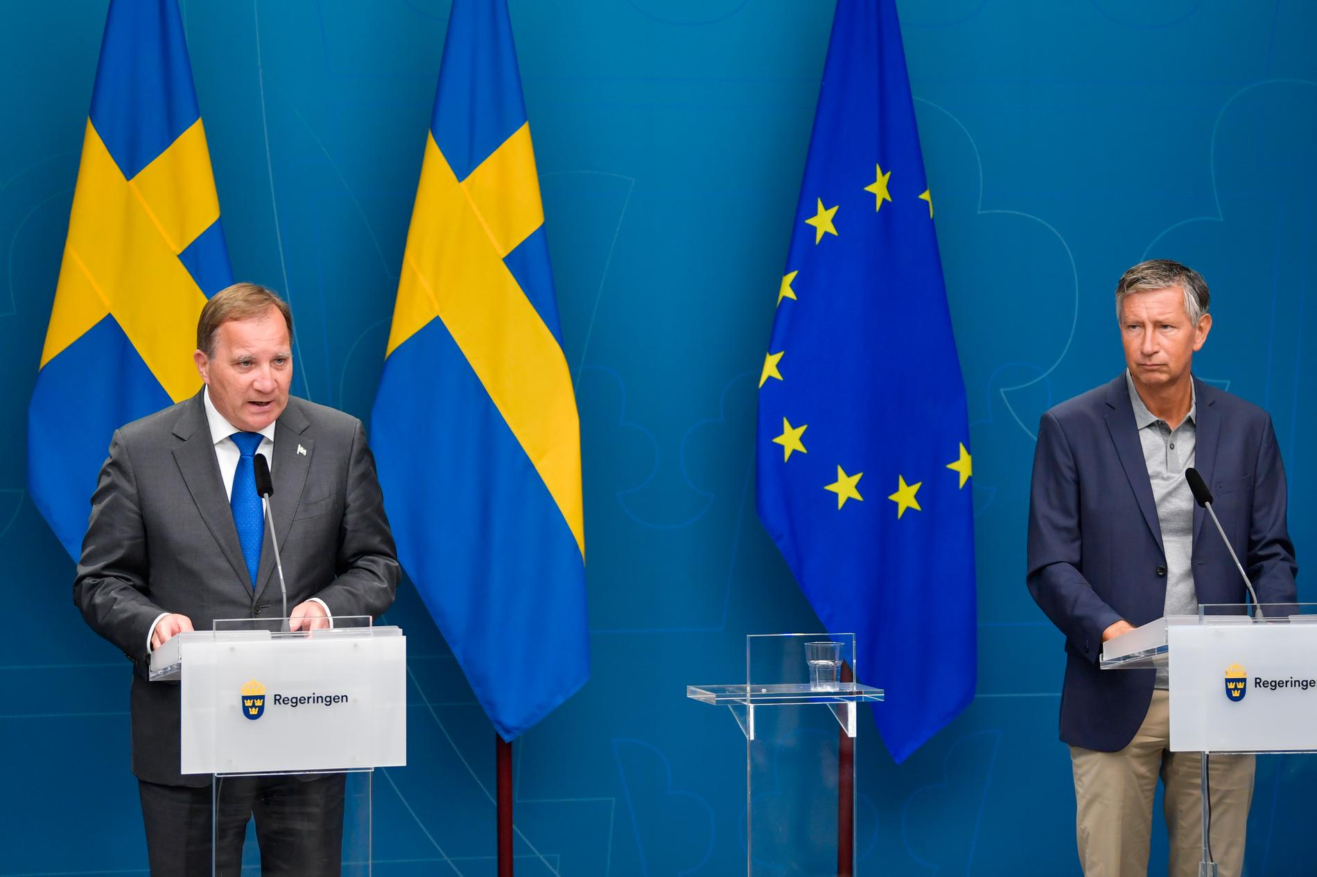 Statsminister Stefan Löfven och Sveriges vaccinsamordnare Richard Bergström håller pressträff på torsdagen.