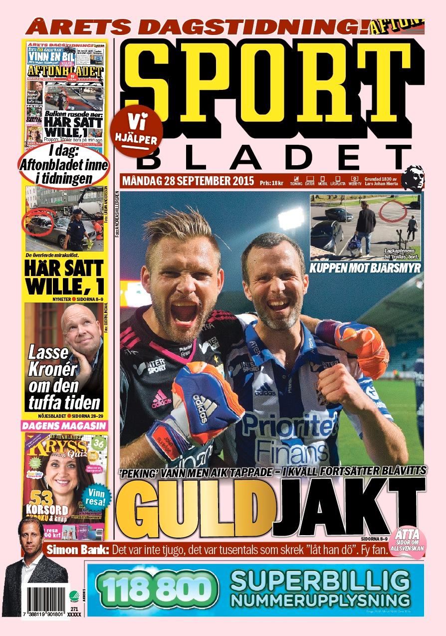 Så här ser Aftonbladets huvudtidning ut i dag, i bland annat Göteborg.
