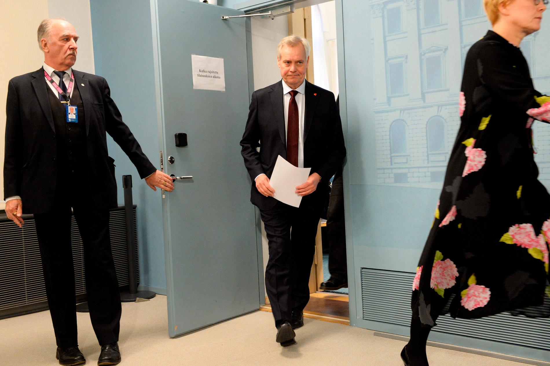 Finlands förre statsminister Antti Rinne (SDP) sedan han lämnat in sin avskedsansökan till president Sauli Niinistö i tisdags.