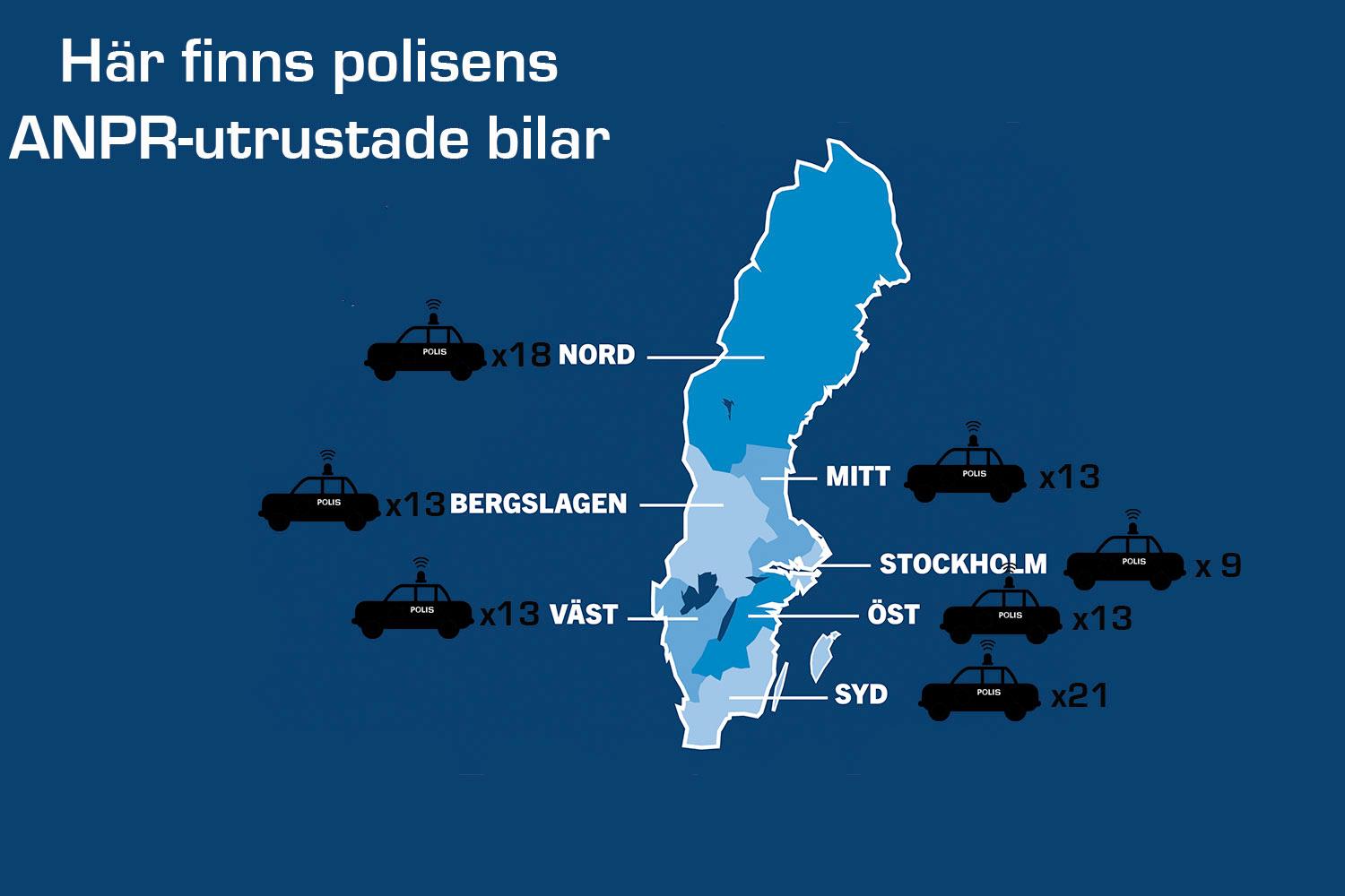 Flest ANPR-utrustade polisbilar finns i region SYD.