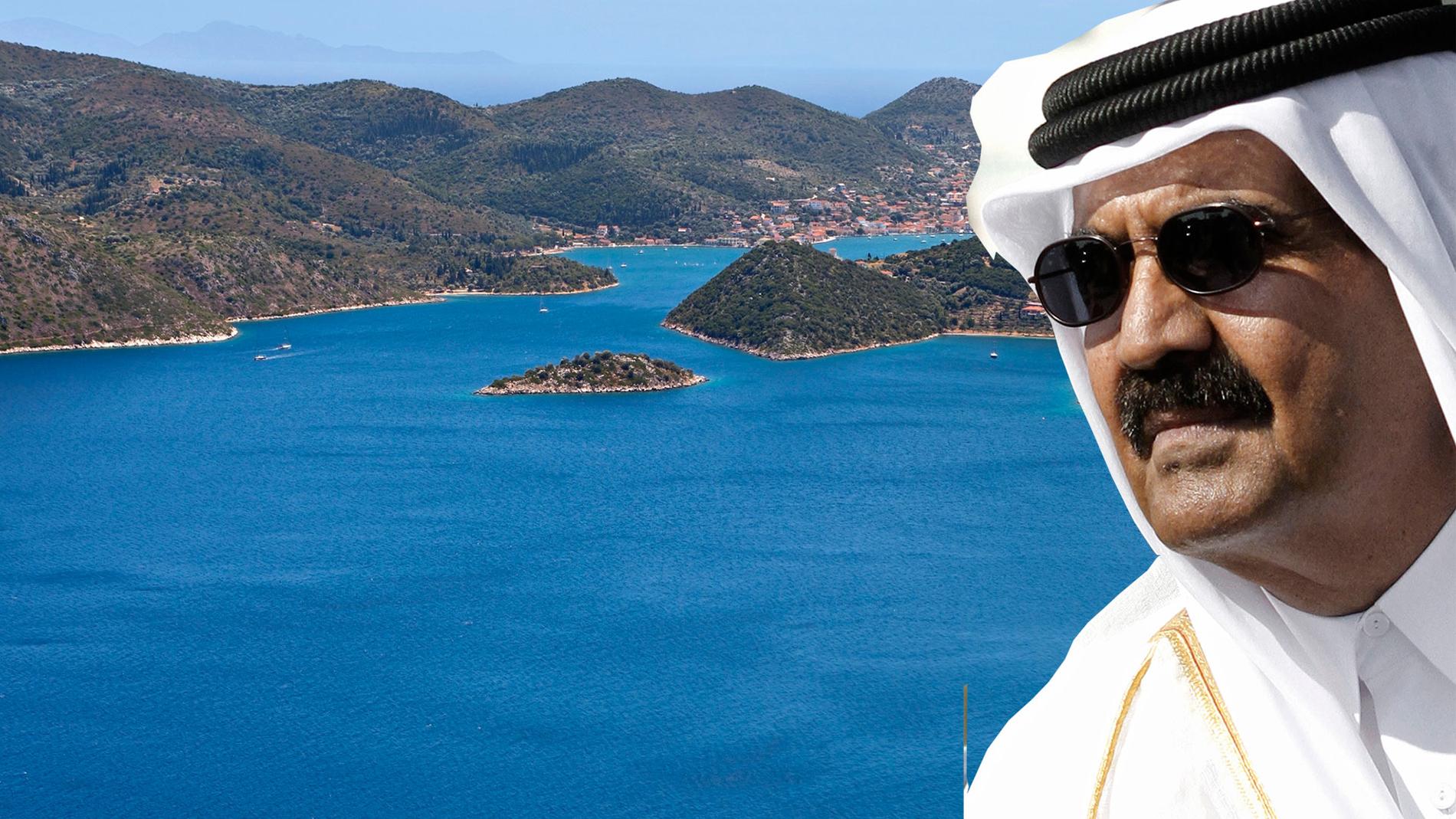 Hamad bin Khalifa al Thani slog till på sex små öar, belägna nära Ithaka.väster om det grekiska fastlandet.