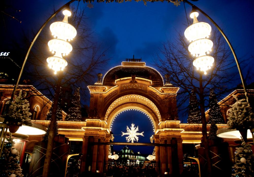 Julmarknad på Köpenhamns tivoli. 