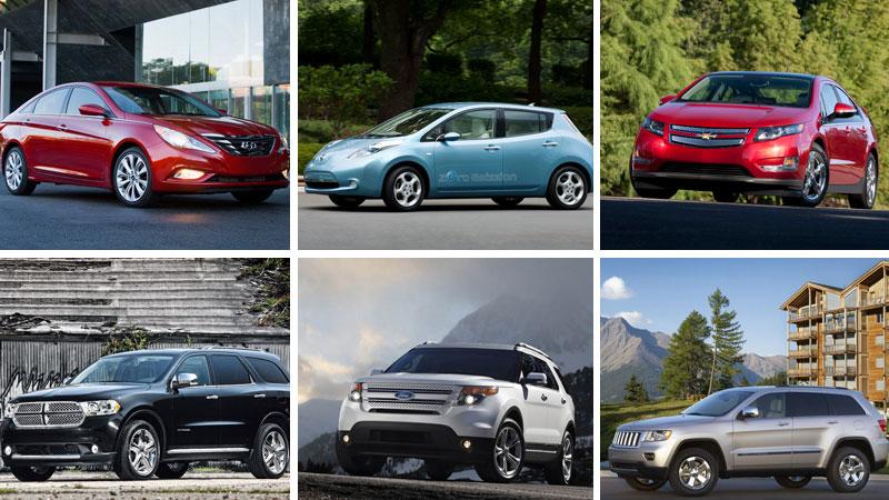 Hyundai Sonata, Nissan Leaf och Chevrolet Volt kan bli Årets bil. Dodge Durango, Ford Explorer och Jeep Grand Cherokee kan bli Årets truck.
