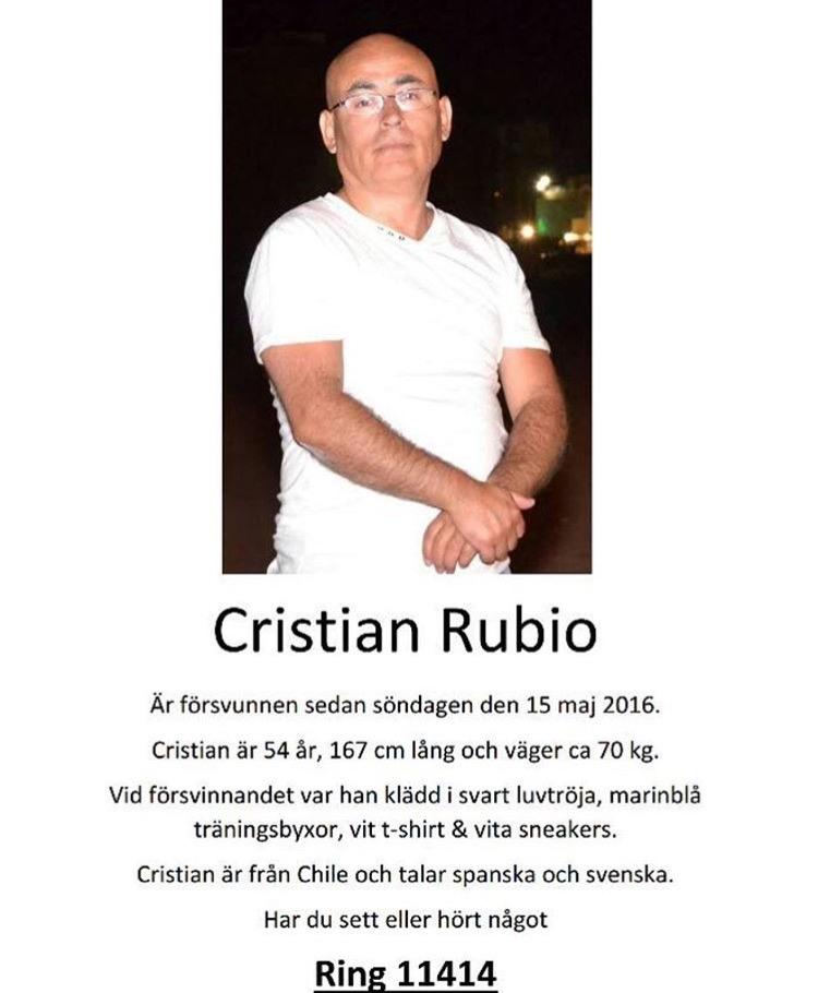 Den som sett Cristian Rubio ombeds kontakta polisen på 114 14.