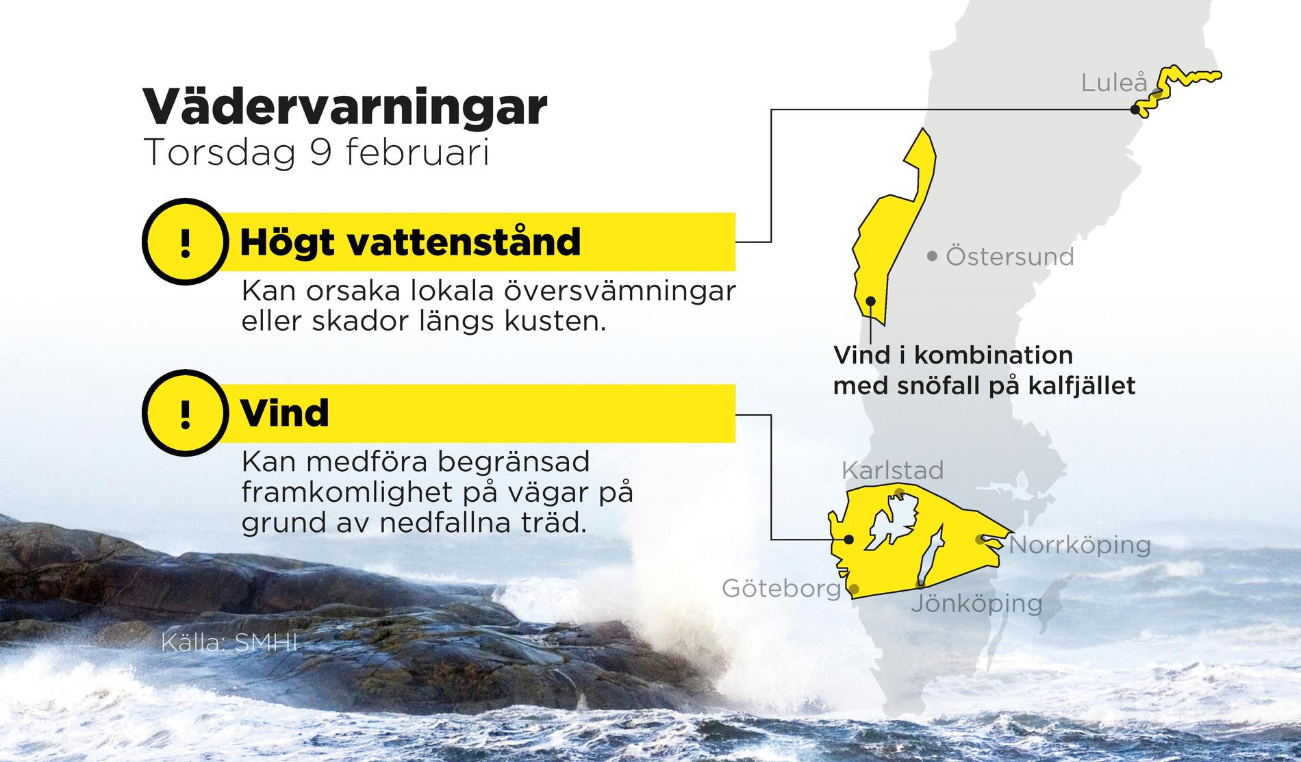 SMHI har utfärdat en gul varning för stormbyar som berör norra Götaland och sydligaste Svealand.
