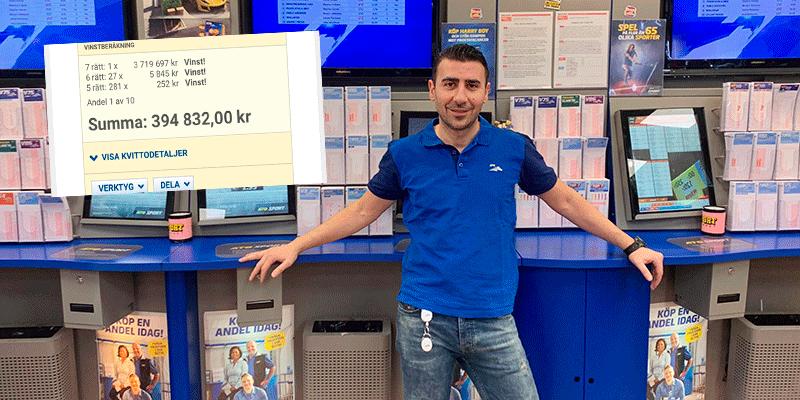 Butiksägaren Aziz Betars butik ”Direkten Tumba Spel & Tobak” vann 5,5 miljoner till 14 andelskunder