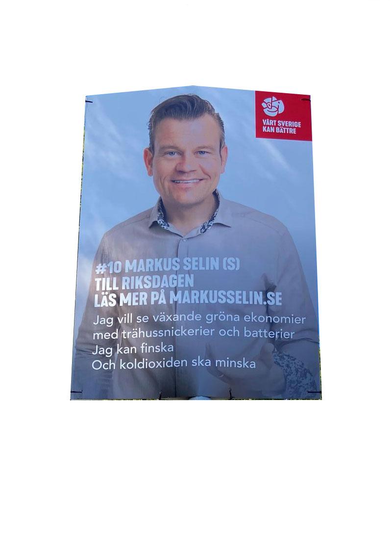 Socialdemokraten Markus Selins valaffisch.