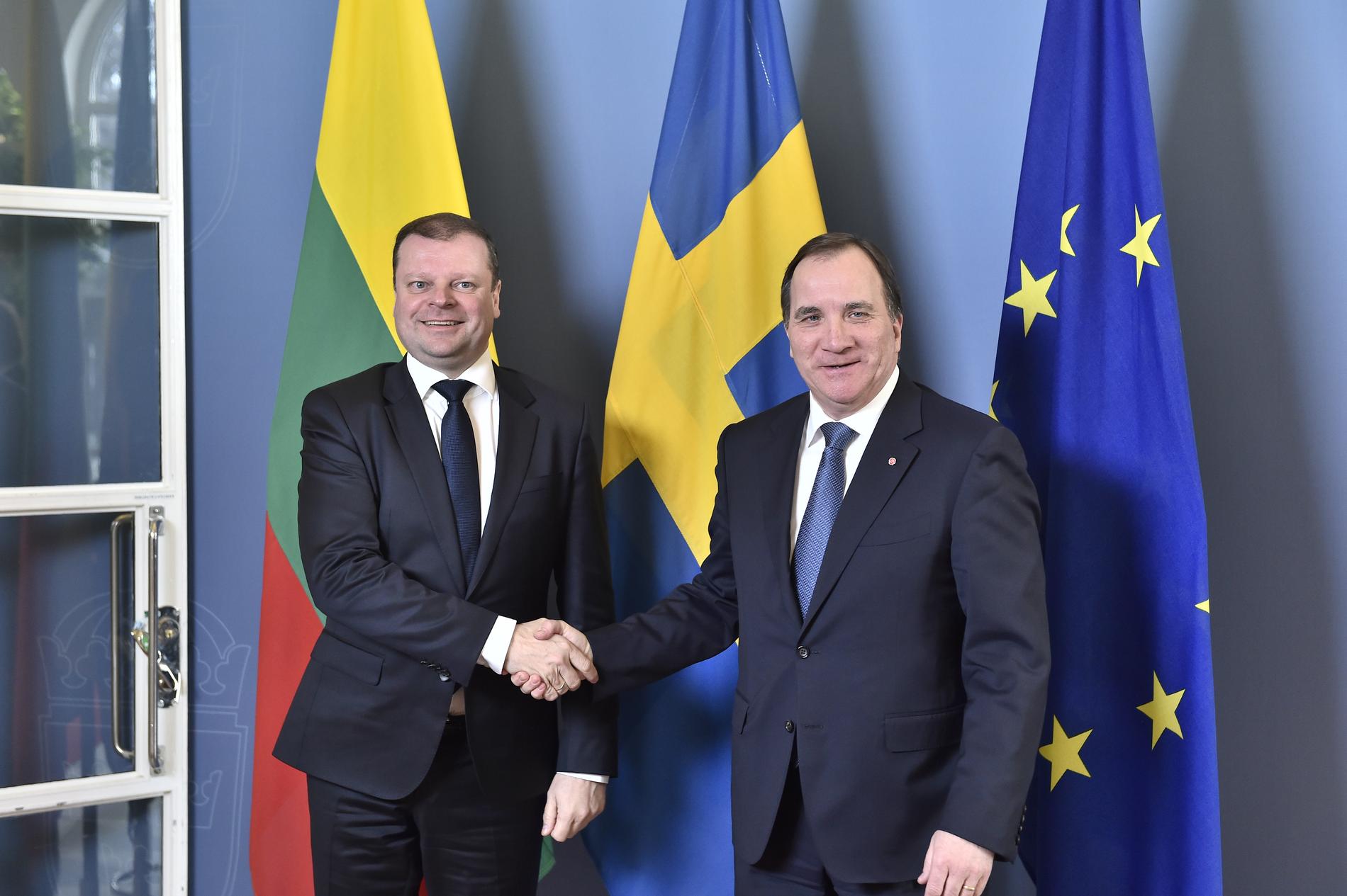 Litauens premiärminister Saulius Skvernelis vid ett möte nyligen i Stockholm med kollegan Stefan Löfven. Arkivbild.