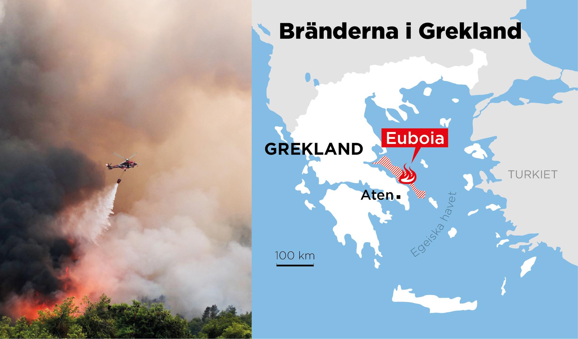 Helikoptrar vattenbombar skogsbranden på Euboia.