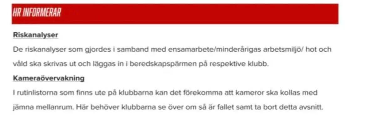 Meddelande som gått ut till Nordic Wellness klubbar efter Aftonbladets publicering. 