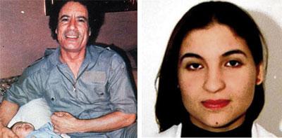 Till vänster: Gaddafi med nyfödda dottern Hana 1986. Till höger: En nutida bild, troligen av Hana, hittad i högkvarteret Bab al-Aziziya av rebeller.