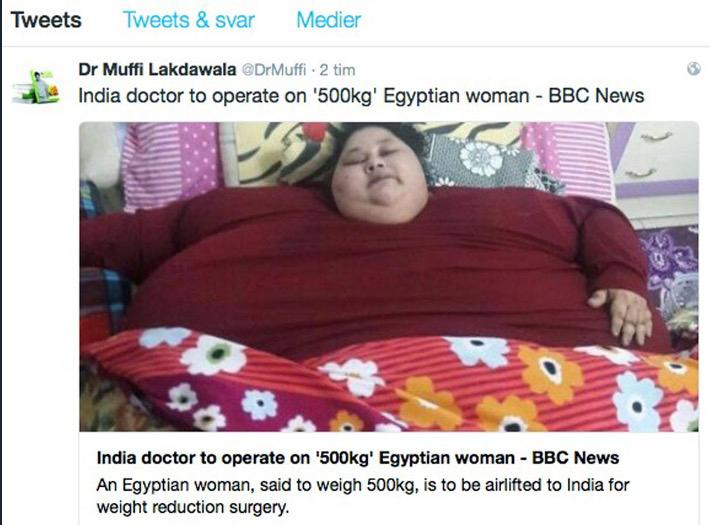 Läkaren som ska hjälpa den egyptiska kvinnan har tidigare skrivit om henne på Twitter.